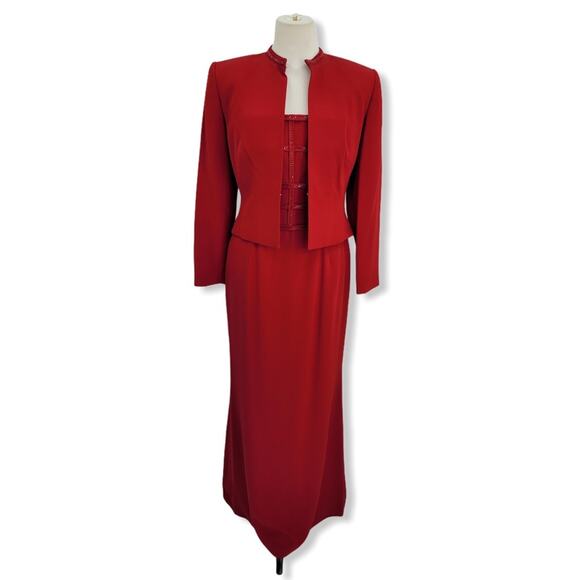 Daymor Couture Red Long Evening Gown & Jacket Size 4 NWT - Picture 1 of 13